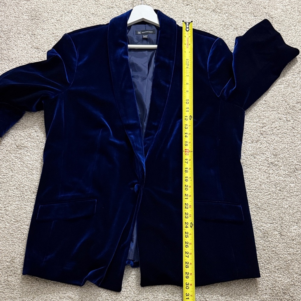 INC International Concepts Women XXL Royal Blue Velvet Shawl Lapel Lined Blazer - Picture 10 of 15